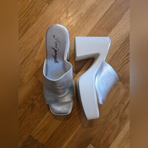 Free People Metallic Silver Mules